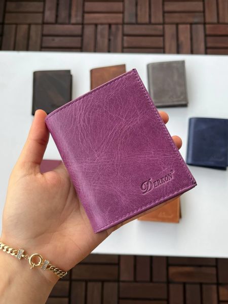 Derkon Monaco Hakiki Crazy Deri Cüzdanı Mor