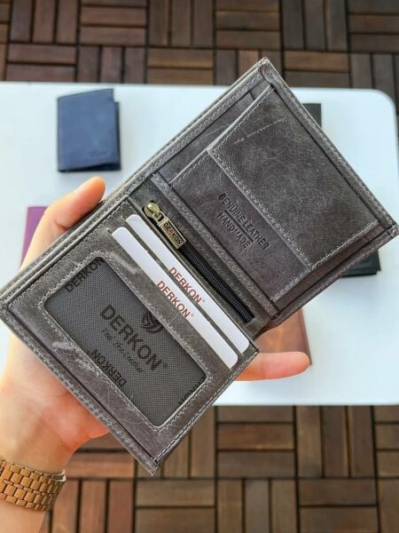 %100 Hakiki Crazy Deri Murpy Model Cüzdan Gri