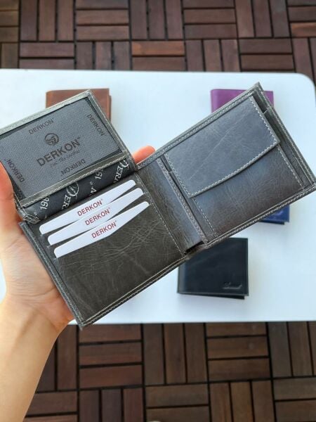 %100 Hakiki Crazy Deri Morry Model Cüzdan Gri
