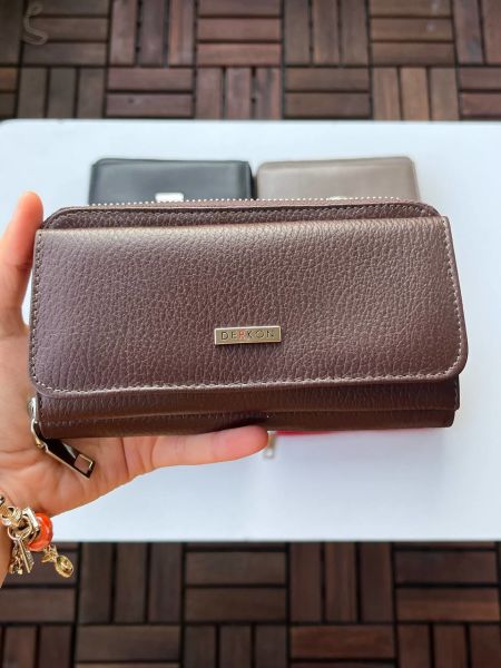 Derkon Jolly Model %100 Hakiki Deri Kullanışlı Kadın Cüzdanı  Kahverengi