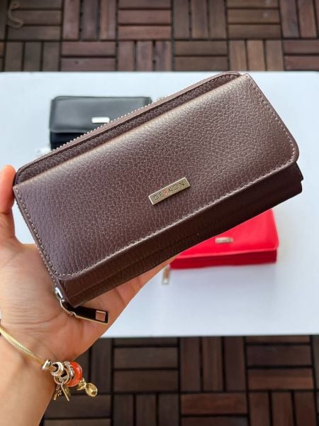 Derkon Jolly Model %100 Hakiki Deri Kullanışlı Kadın Cüzdanı  Kahverengi