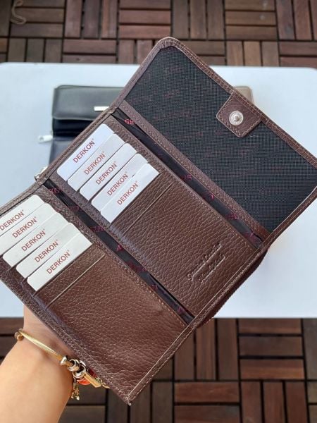 Derkon Jolly Model %100 Hakiki Deri Kullanışlı Kadın Cüzdanı  Kahverengi