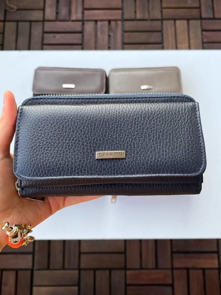 Derkon Jolly Model %100 Hakiki Deri Kullanışlı Kadın Cüzdanı Lacivert