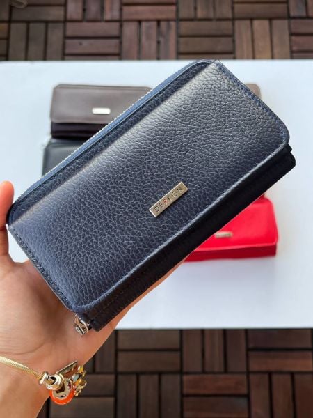 Derkon Jolly Model %100 Hakiki Deri Kullanışlı Kadın Cüzdanı Lacivert