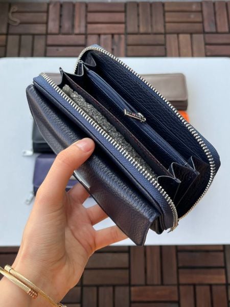 Derkon Jolly Model %100 Hakiki Deri Kullanışlı Kadın Cüzdanı Lacivert