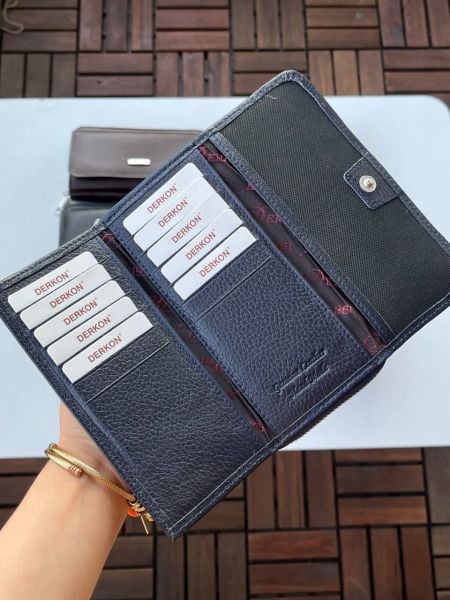 Derkon Jolly Model %100 Hakiki Deri Kullanışlı Kadın Cüzdanı Lacivert