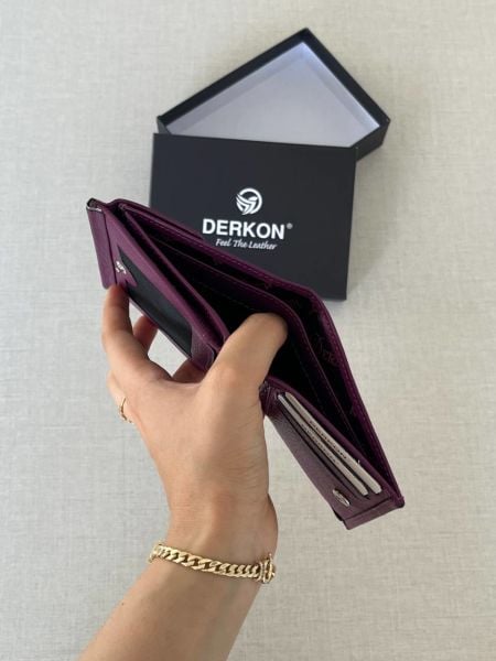 Derkon Juno Hakiki Deri Mini Mor Cüzdan