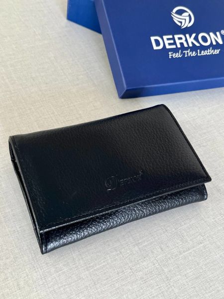 Derkon Mendy Model Kullanışlı Hakiki Deri Orta Boy Kadın Cüzdanı Siyah Renk