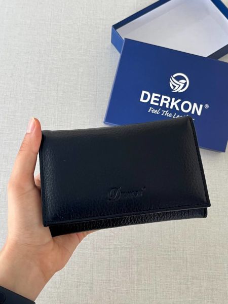 Derkon Mendy Model Kullanışlı Hakiki Deri Orta Boy Kadın Cüzdanı Siyah Renk