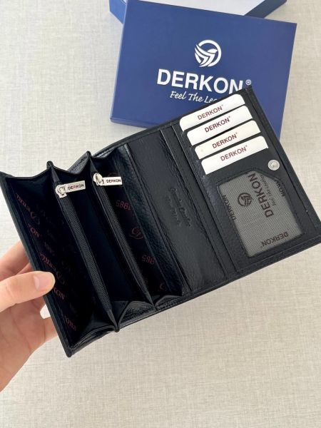 Derkon Mendy Model Kullanışlı Hakiki Deri Orta Boy Kadın Cüzdanı Siyah Renk