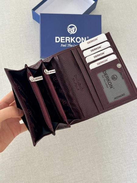 Derkon Mendy Model Kullanışlı Hakiki Deri Orta Boy Kadın Cüzdanı Bordo