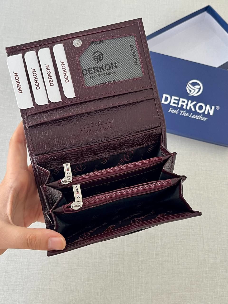 Derkon Mendy Model Kullanışlı Hakiki Deri Orta Boy Kadın Cüzdanı Bordo