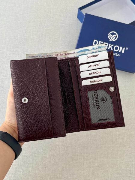 Derkon Mendy Model Kullanışlı Hakiki Deri Orta Boy Kadın Cüzdanı Bordo