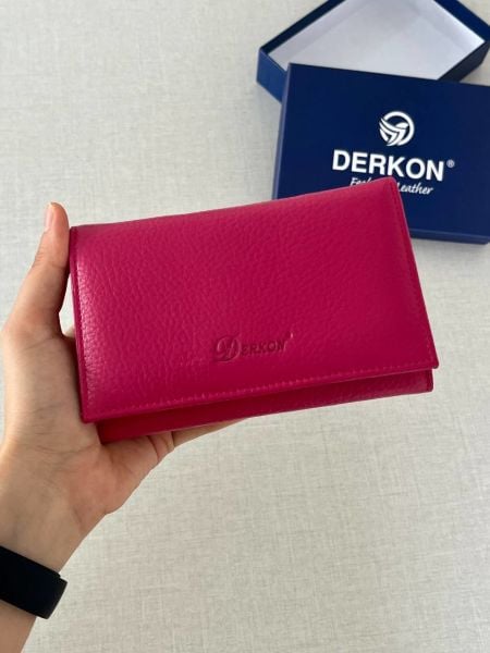 Derkon Mendy Model Kullanışlı Hakiki Deri Orta Boy Kadın Cüzdanı Pembe