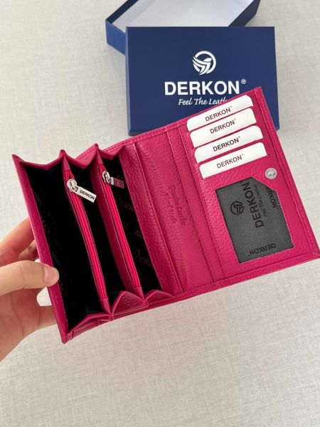 Derkon Mendy Model Kullanışlı Hakiki Deri Orta Boy Kadın Cüzdanı Pembe