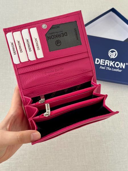Derkon Mendy Model Kullanışlı Hakiki Deri Orta Boy Kadın Cüzdanı Pembe