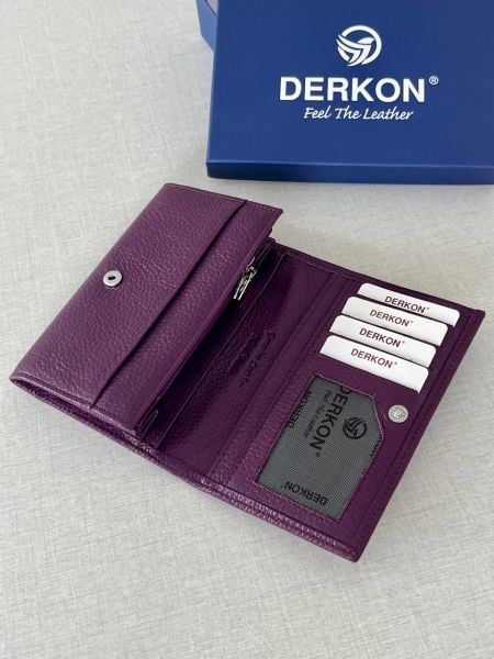Derkon Mendy Model Kullanışlı Hakiki Deri Orta Boy Kadın Cüzdanı Mor