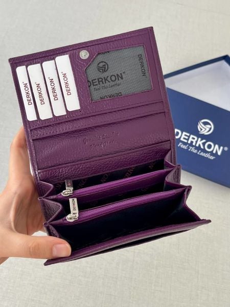 Derkon Mendy Model Kullanışlı Hakiki Deri Orta Boy Kadın Cüzdanı Mor