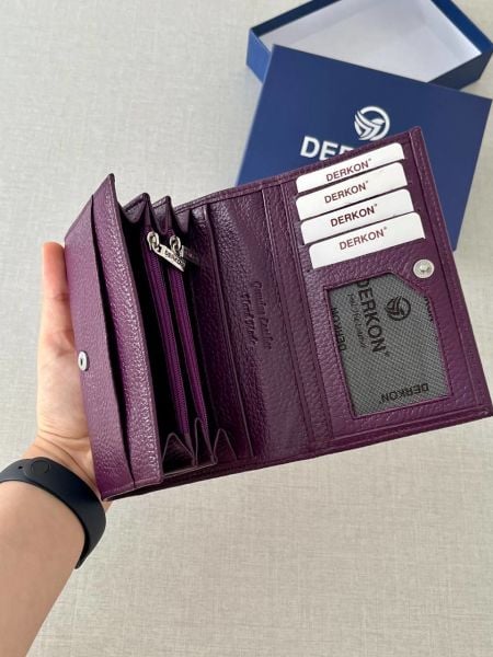 Derkon Mendy Model Kullanışlı Hakiki Deri Orta Boy Kadın Cüzdanı Mor