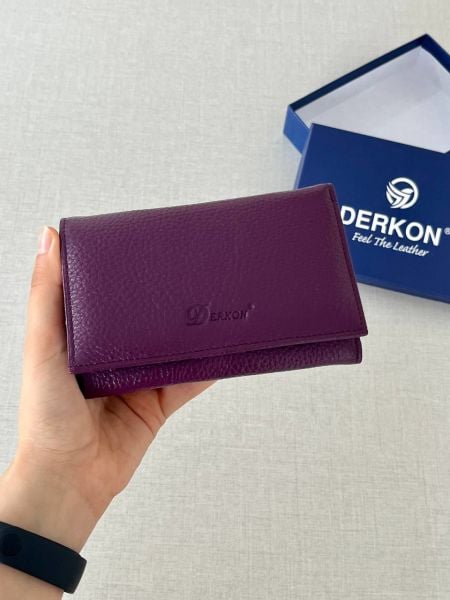 Derkon Mendy Model Kullanışlı Hakiki Deri Orta Boy Kadın Cüzdanı Mor