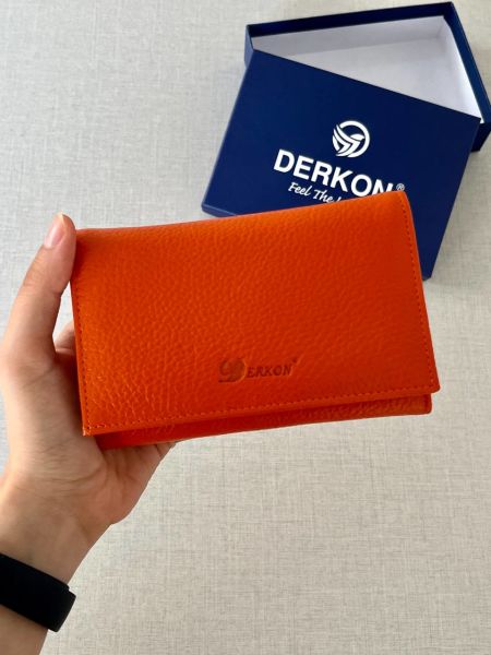 Derkon Mendy Model Kullanışlı Hakiki Deri Orta Boy Kadın Cüzdanı Turuncu