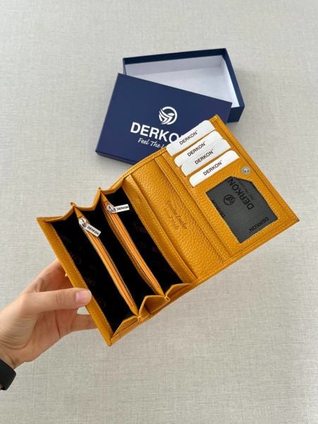 Derkon Mendy Model Kullanışlı Hakiki Deri Orta Boy Kadın Cüzdanı Sarı