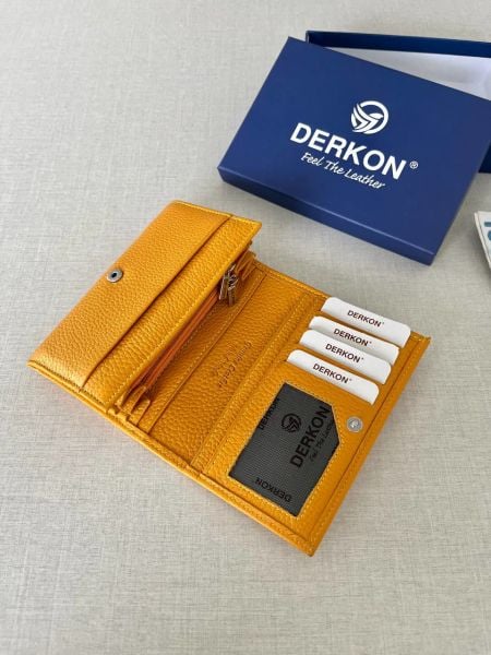 Derkon Mendy Model Kullanışlı Hakiki Deri Orta Boy Kadın Cüzdanı Sarı