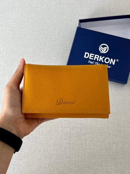 Derkon Mendy Model Kullanışlı Hakiki Deri Orta Boy Kadın Cüzdanı Sarı