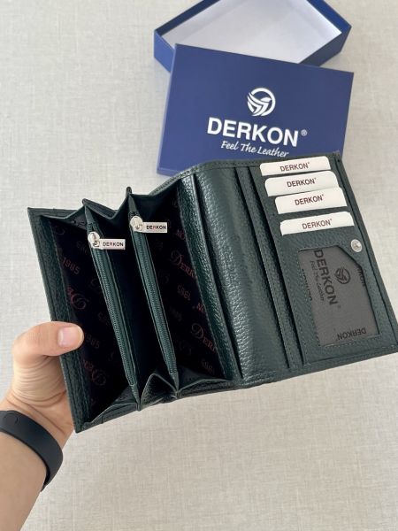 Derkon Mendy Model Kullanışlı Hakiki Deri Orta Boy Kadın Cüzdanı Yeşil