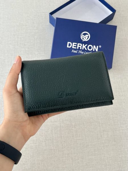 Derkon Mendy Model Kullanışlı Hakiki Deri Orta Boy Kadın Cüzdanı Yeşil