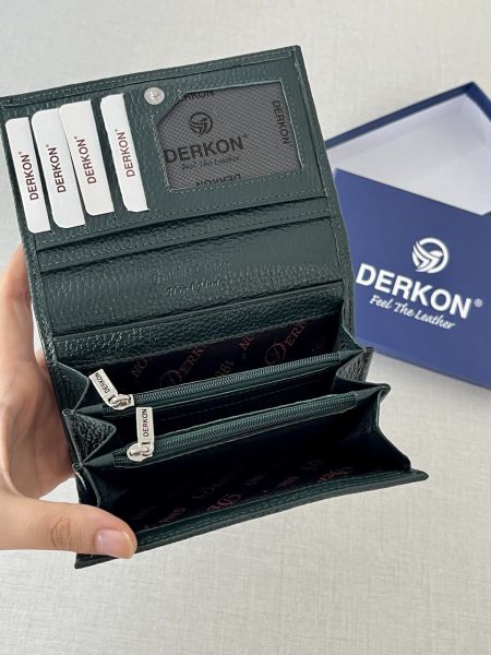 Derkon Mendy Model Kullanışlı Hakiki Deri Orta Boy Kadın Cüzdanı Yeşil