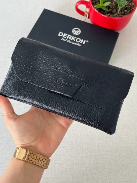 Derkon Natural Model Telefon Bölmeli Hakiki Deri Cüzdan Siyah