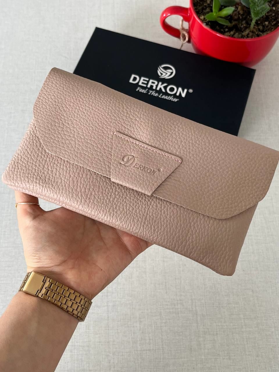 Derkon Natural Model Telefon Bölmeli Hakiki Deri Cüzdan Pudra