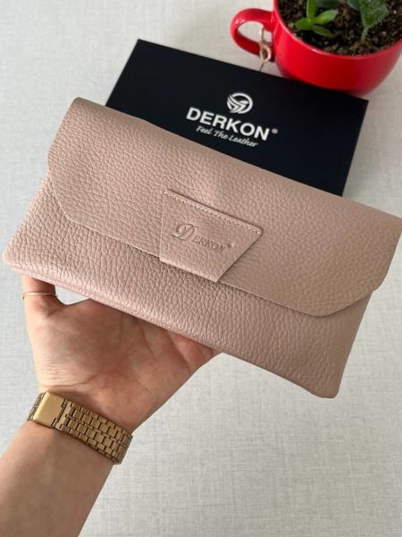 Derkon Natural Model Telefon Bölmeli Hakiki Deri Cüzdan Pudra