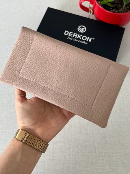 Derkon Natural Model Telefon Bölmeli Hakiki Deri Cüzdan Pudra