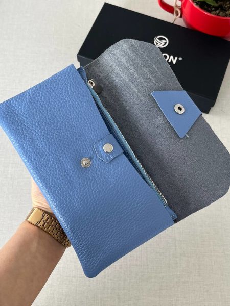 Derkon Natural Model Telefon Bölmeli Hakiki Deri Cüzdan Açık Mavi