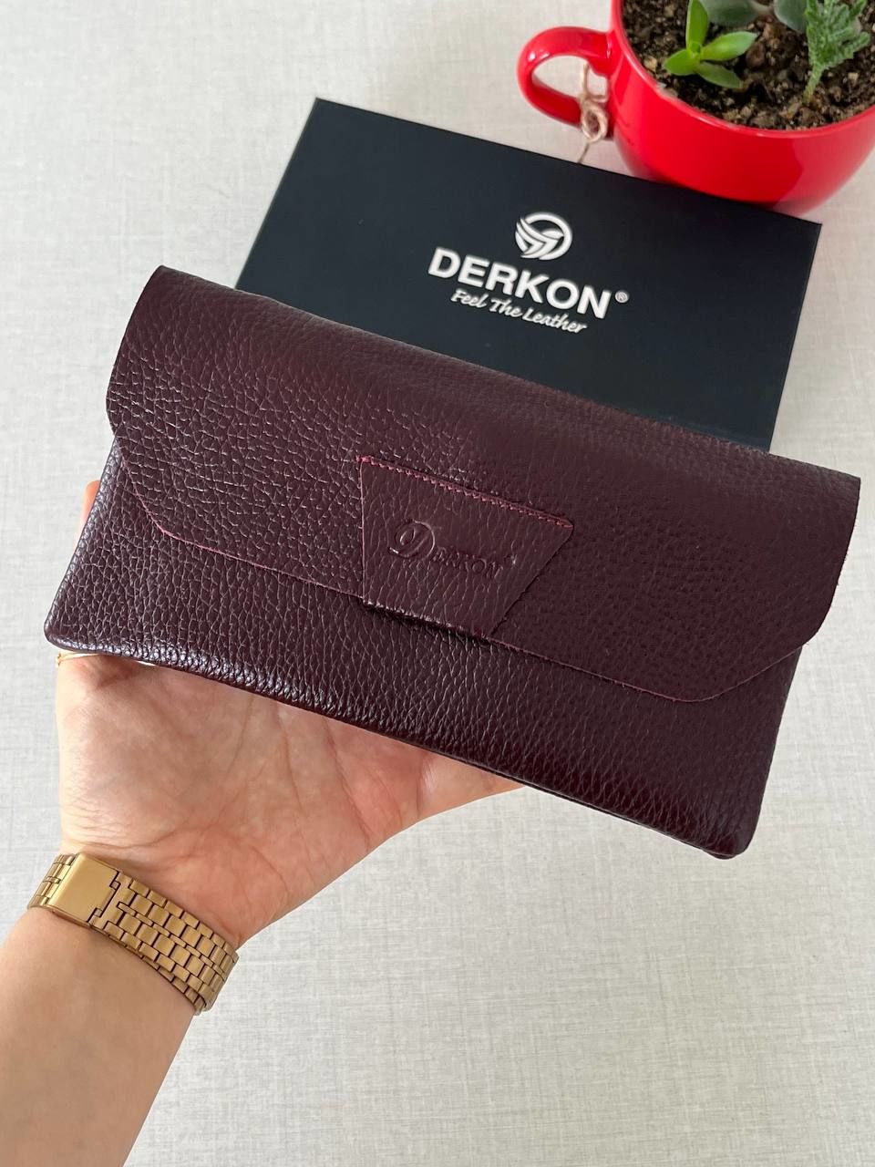 Derkon Natural Model Telefon Bölmeli Hakiki Deri Cüzdan  bordo