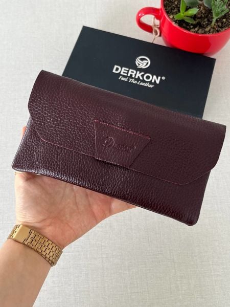 Derkon Natural Model Telefon Bölmeli Hakiki Deri Cüzdan  bordo