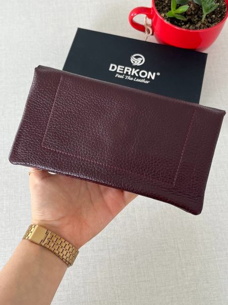 Derkon Natural Model Telefon Bölmeli Hakiki Deri Cüzdan  bordo