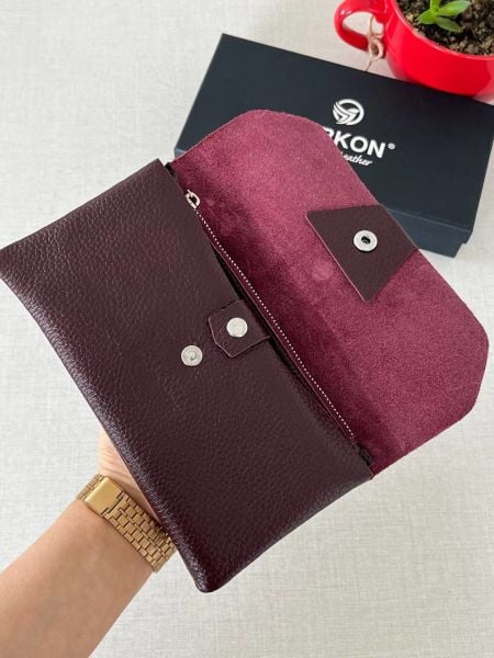 Derkon Natural Model Telefon Bölmeli Hakiki Deri Cüzdan  bordo