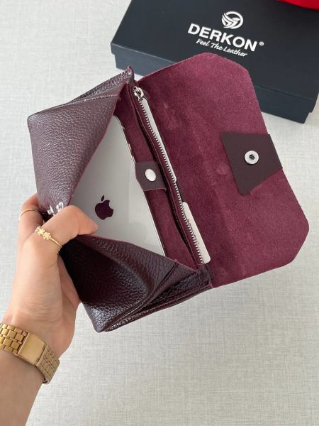 Derkon Natural Model Telefon Bölmeli Hakiki Deri Cüzdan  bordo