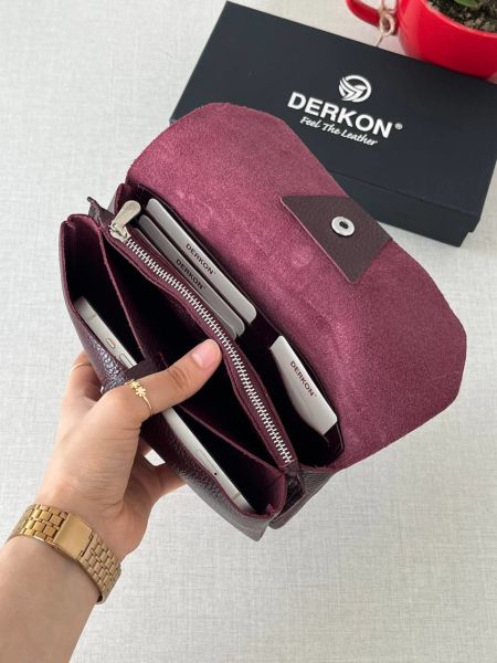 Derkon Natural Model Telefon Bölmeli Hakiki Deri Cüzdan  bordo