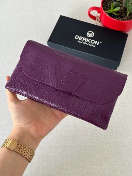 Derkon Natural Model Telefon Bölmeli Hakiki Deri Cüzdan Mor