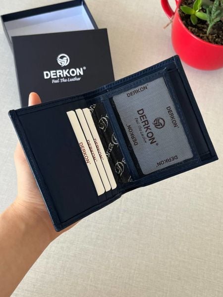 Derkon Rfid Korumalı Hakiki Deri  İçten Çıkmalı Erkek Cüzdanı Lacivert