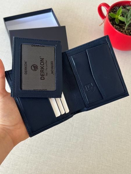 Derkon Rfid Korumalı Hakiki Deri  İçten Çıkmalı Erkek Cüzdanı Lacivert