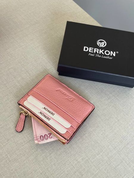 Derkon Hakiki Deri Bozuk Para Hazneli Fermuarlı Kadın Erkek Cüzdan Kartlık City Model Pudra Pembesi