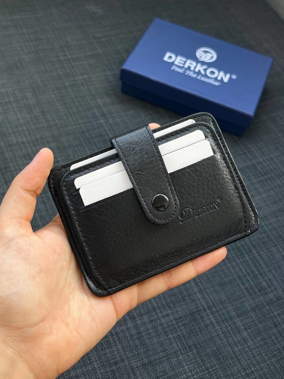 Derkon Unisex Siyah Hakiki Deri Kartlık Cüzdan