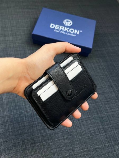 Derkon Unisex Siyah Hakiki Deri Kartlık Cüzdan