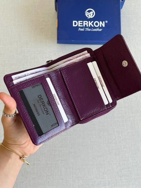 Derkon Nova Hakiki Deri Kadın Cüzdanı Mor
