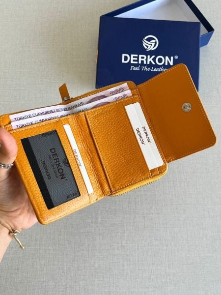 Derkon Nova Hakiki Deri Kadın Cüzdanı Sarı